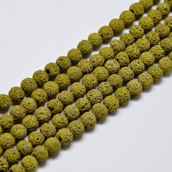 Lava Perlenstrang gefärbt 6 mm oliv (ca. 62 Perlen / ca. 37 cm Länge)