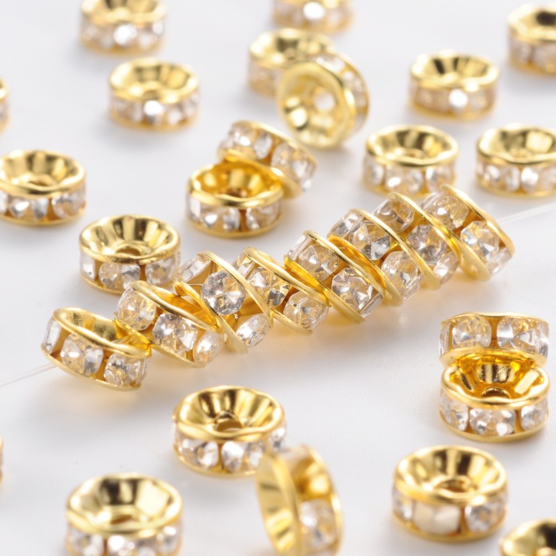 20 Metallperlen Rondelle Strass Spacer Beads Zwischenperle Schmuckperle rosegold