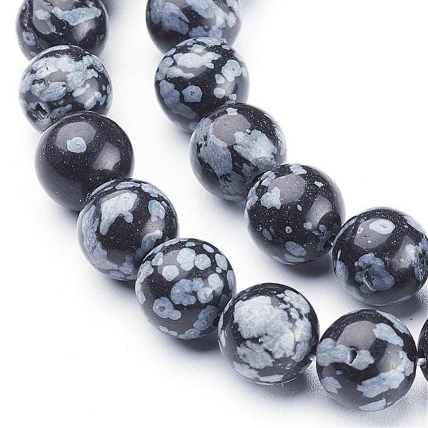 Natürlicher Schneeflocken Obsidian Perlenstrang rund glatt glänzend 8 mm (ca. 46 Perlen / ca. 38 cm