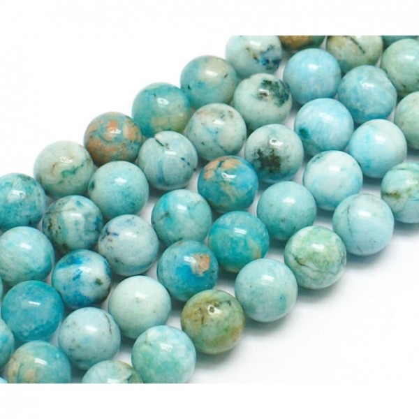 Natürlicher Hemimorphit Perlenstrang 8 mm rund glatt glänzend (ca. 49 Perlen / ca. 40 cm Länge)
