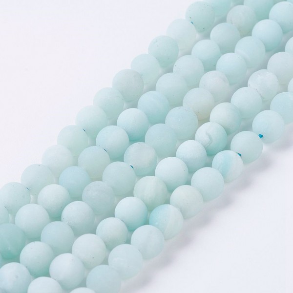 Natürlicher matter gefrosteter Amazonit Perlenstrang 5,5 - 6 mm rund (ca. 59 Perlen / ca. 39 cm Läng