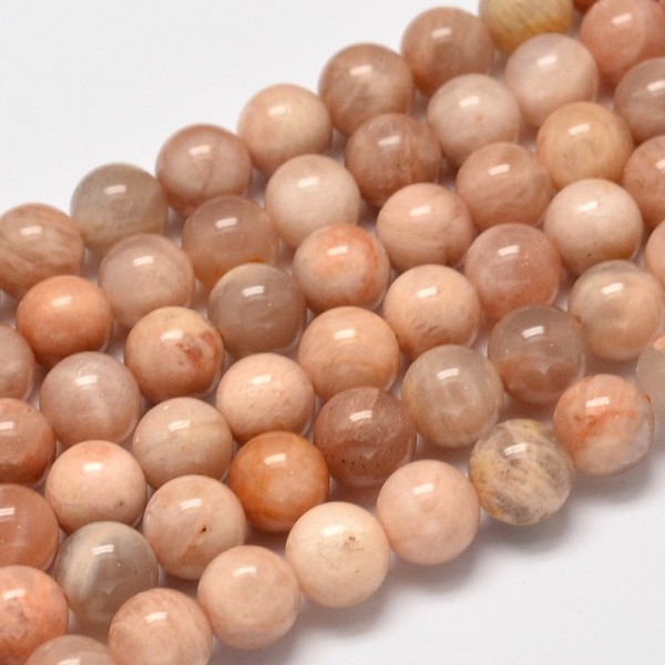 Natürlicher Sonnenstein Perlenstrang 8 mm rund glatt glänzend (ca. 48 Perlen / ca. 39 cm Länge)