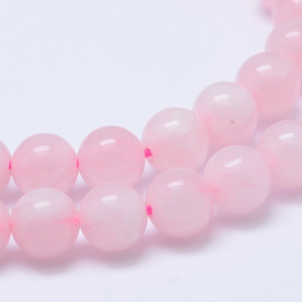 Natürlicher Rosenquarz Perlenstrang rund glatt glänzend 6 mm (ca. 63 Perlen / ca. 39 cm Länge)