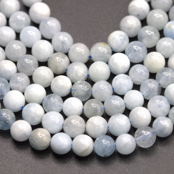 Natürlicher Aquamarin Perlenstrang 6 mm rund glatt glänzend (ca. 65 Perlen / ca. 40 cm Länge)