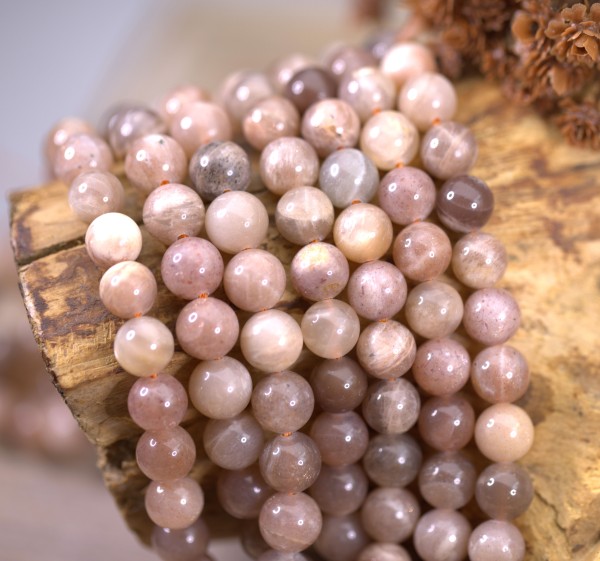 Natürlicher Sonnenstein Perlenstrang 8,5 mm rund glatt glänzend (ca. 47 Perlen / ca. 40 cm Länge)