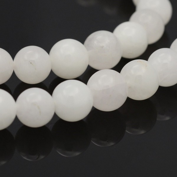 Natürliche weiße Jadeperlen rund glatt glänzend 8 mm (ca. 47 Perlen / ca. 37 cm Länge)
