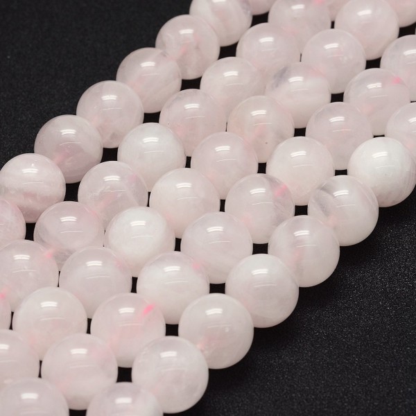Natürlicher Rosenquarz Perlenstrang 8 - 8,5 mm zartrosa leicht transparent (ca. 46 Perlen / ca. 38,5