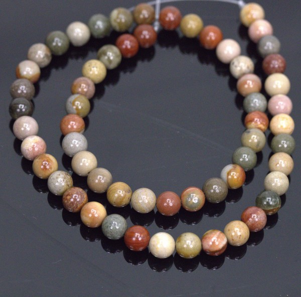 Natürlicher Ozean Jaspis Perlenstrang 6 mm rund glatt glänzend (ca. 59 Perlen / ca. 39 cm Länge)