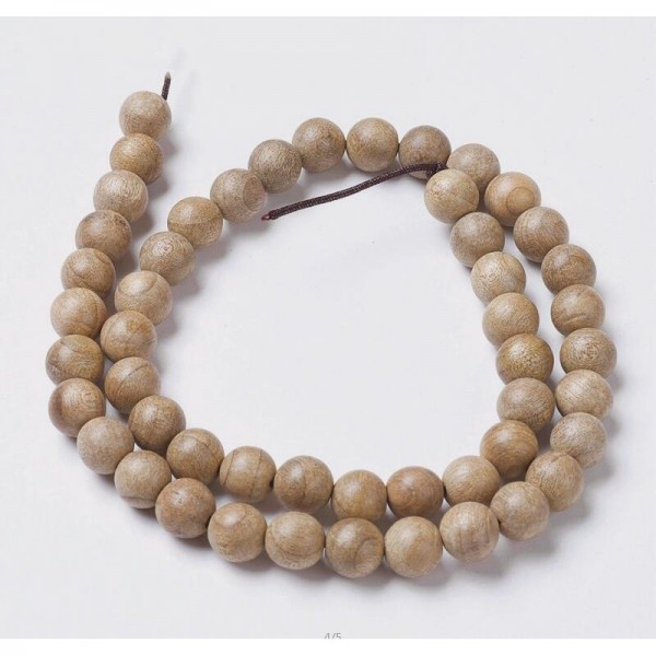 Natürlicher Holzperlenstrang 7,5 - 8 mm rund glatt (ca. 45 Perlen / ca. 38 cm Länge)