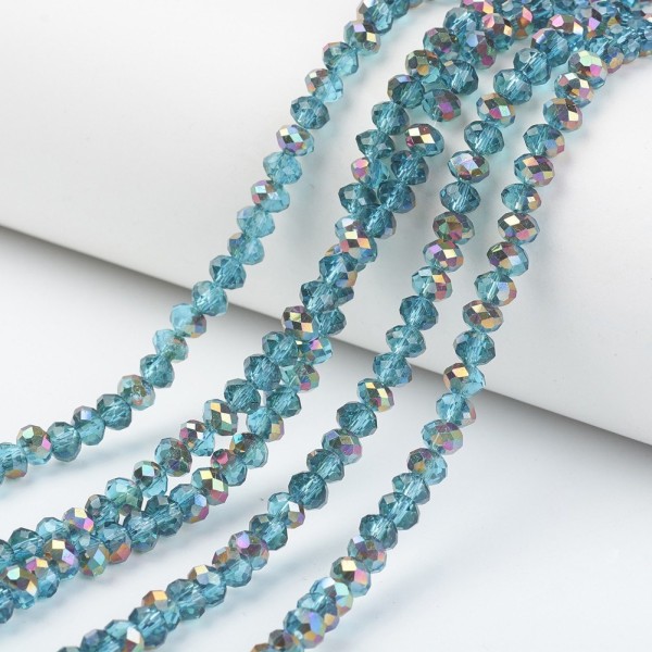 Galvanisierter facettierter Glasperlenstrang 3 x 2 mm blau türkis (ca. 165 Perlen / ca. 44 cm Länge)