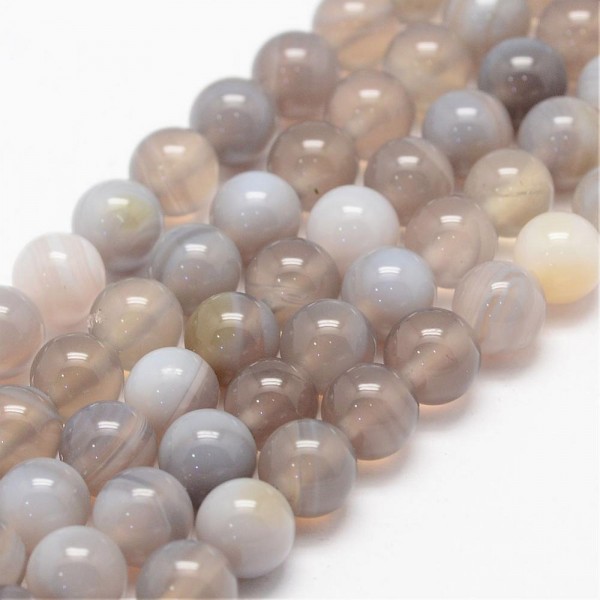 Achat Perlen Strang rund hellgrau glänzend 8 mm Klasse A (ca. 47 Perlen / ca. 39 cm Länge)