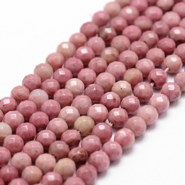 Natürlicher leicht facettierter Rhodonit Perlenstrang 6 mm (ca. 60 Perlen / ca. 38 cm Länge)