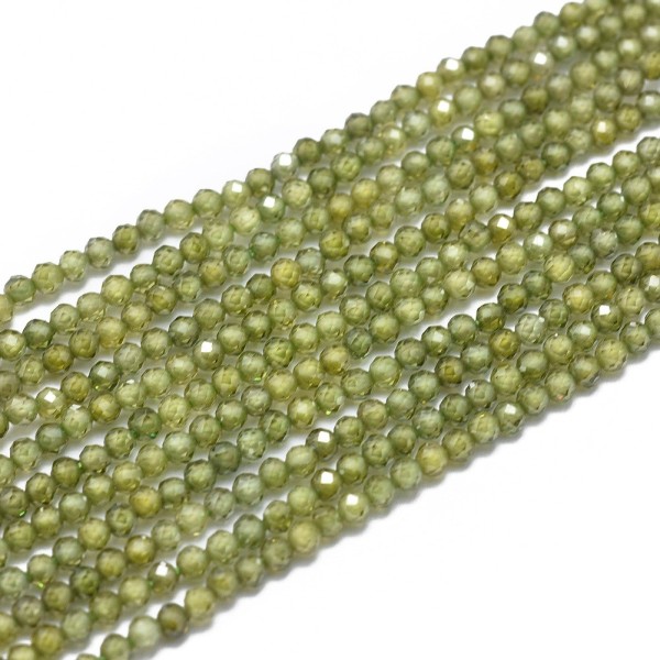 Zirkonia Perlenstrang 2 mm olivgrün facettiert (ca. 160 Perlen / ca 39 cm Länge)