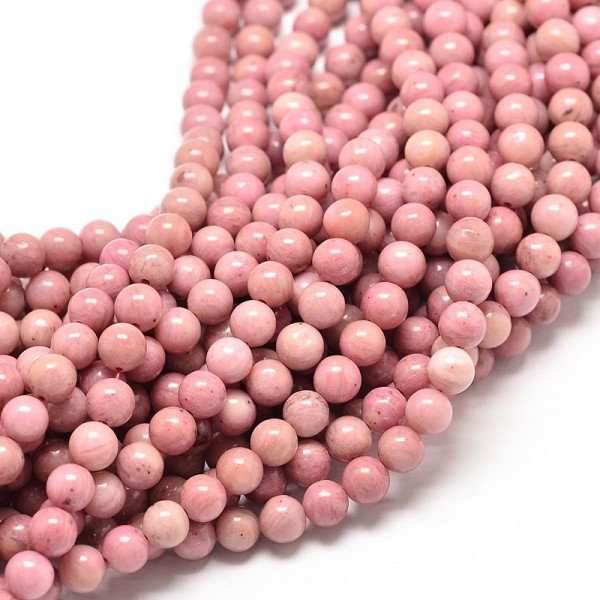 Natürlicher Rhodonit Perlenstrang 8 mm rund glatt glänzend (ca. 45 Perlen / ca. 38 cm Länge)