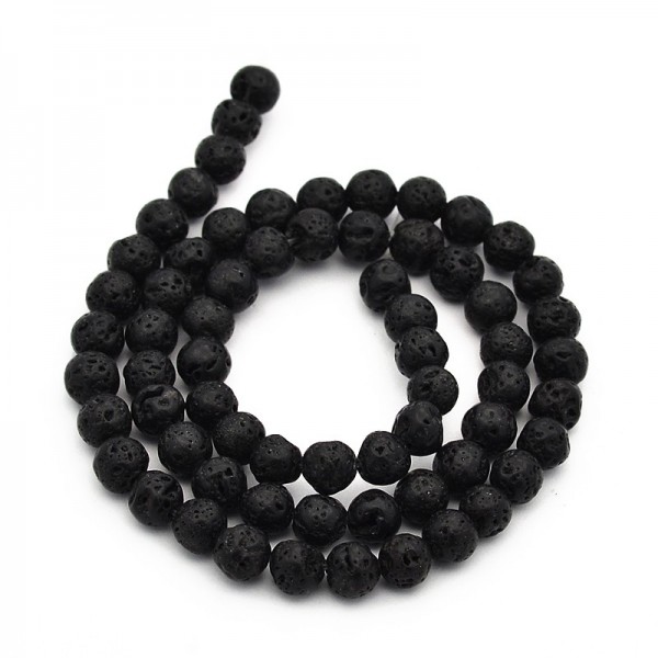 Natürlicher Lava Perlenstrang schwarz 8 mm gewachst (ca 47 Perlen / ca. 39,5 cm Länge)