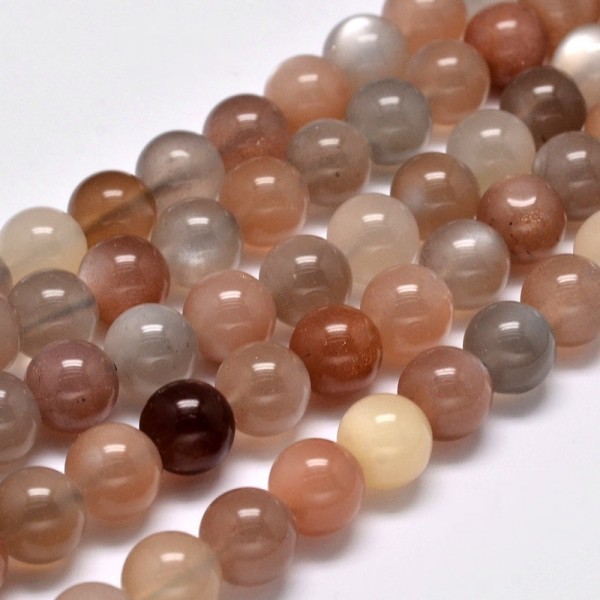 Natürlicher Mondstein Perlenstrang 8 mm Klasse AA rund glatt glänzend (ca. 49 Perlen / ca. 39,5 cm L