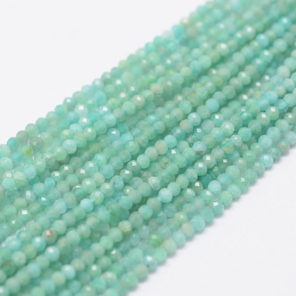 Natürlicher facettierter Amazonit Perlenstrang 2 mm (ca. 195 Perlen / ca. 39 cm Länge)