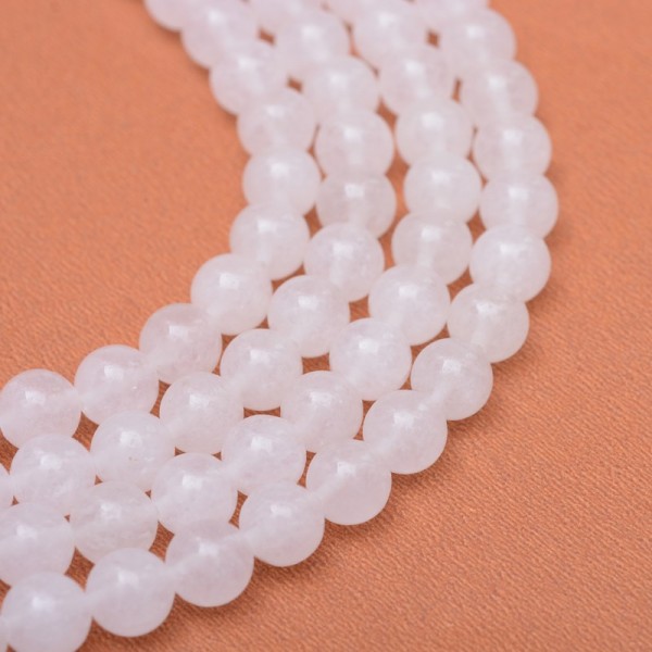 Natürlicher weißer Jade Perlenstrang 8 mm rund glatt glänzend (ca. 45 Perlen / ca. 37,5 cm Länge)