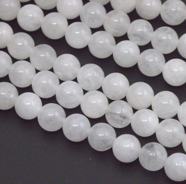 Natürlicher weißer Malaysia Jadeperlenstrang 8 mm rund glatt glänzend (ca. 47 Perlen / ca. 39 cm Län