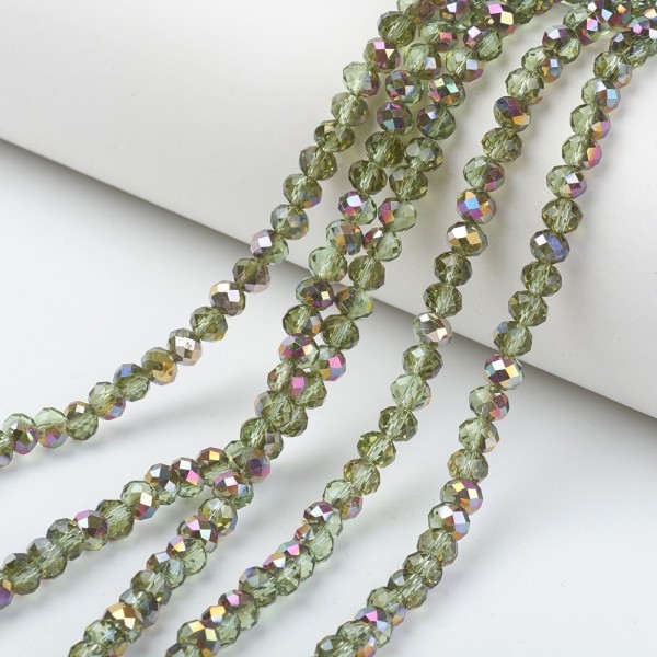 Galvanisierte Glasperlen 4 x 3 mm facettiert grün (ca. 120 Perlen / ca. 46 cm Länge)