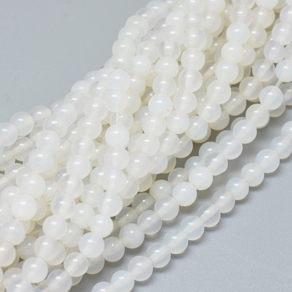 Natürlicher weißer Achat Perlenstrang rund glatt 6 - 6,5 mm (ca. 63 Perlen / ca. 37,5 cm Länge)