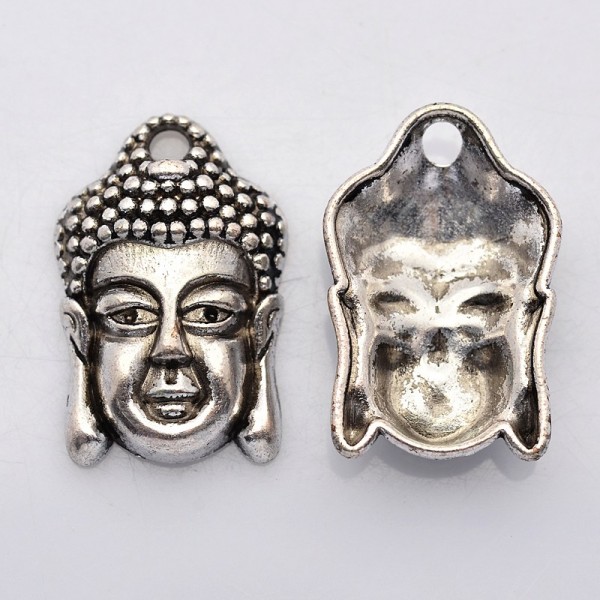 Buddha Anhänger aus Metall antik silberfarben 26 x 18 x 6 mm