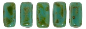 30 hochwertige tschechische Glasperlen doppelt gebohrt 6 x 3 mm Persian Turquoise Picasso