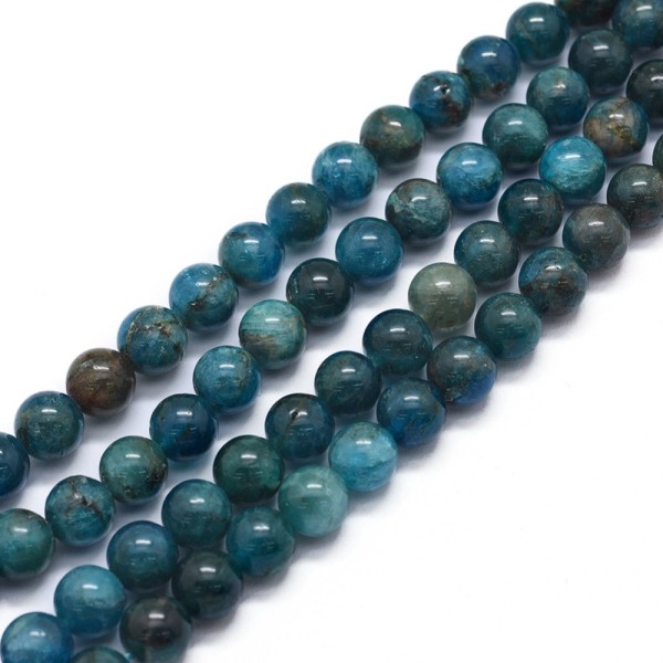 Natürlicher Apatit Perlenstrang 5 - 6 mm rund glatt glänzend (ca. 65 Perlen / ca. 39 cm Länge)