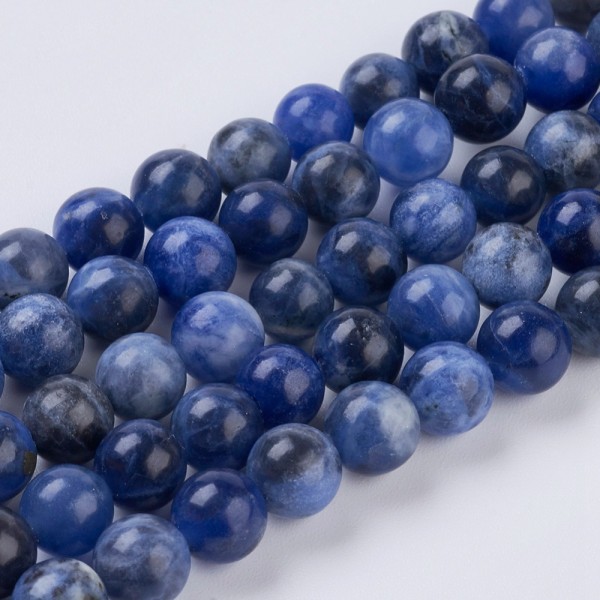 Natürlicher kurzer Sodalith Perlenstrang mitternachtsblau rund glatt 6 mm (ca. 32 Perlen / ca. 19 cm