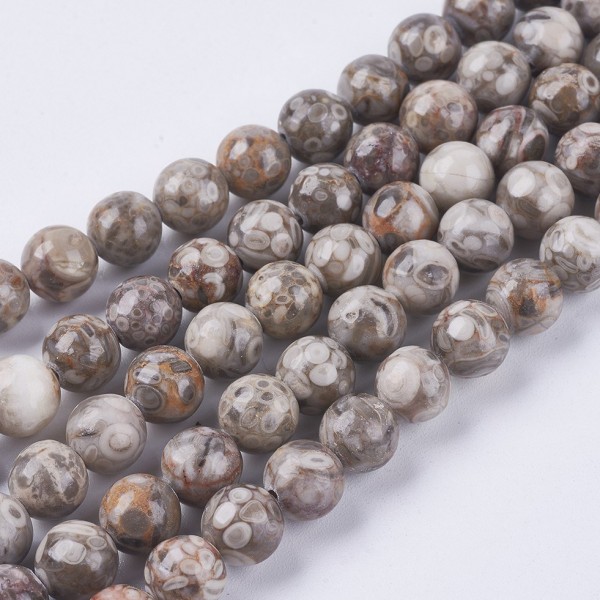 Natürlicher Maifan Jaspis Perlenstrang rund glatt glänzend 8 mm (ca. 46 Perlen / ca. 39 cm Länge)