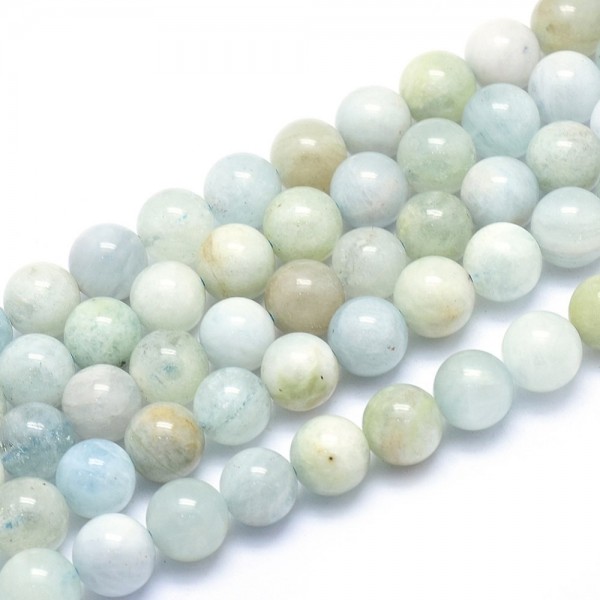 Natürlicher Aquamarin Perlenstrang rund glatt glänzend 6 mm (ca. 65 Perlen / ca. 39 cm Länge)