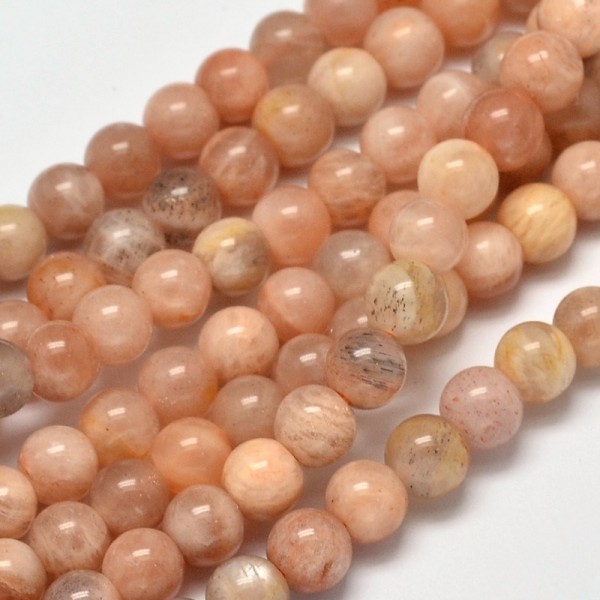 Natürlicher Sonnenstein Perlenstrang 6 mm rund glatt glänzend (ca. 62 Perlen / ca. 39,5 cm Länge)