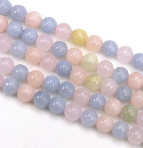 Natürlicher Morganit Perlenstrang 6 mm rund glatt glänzend (ca. 61 Perlen / ca. 39,5 cm Länge)