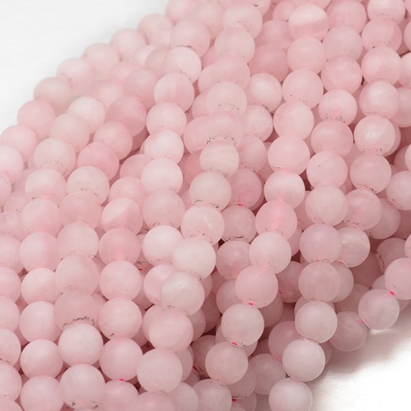 Natürlicher gefrosteter Rosenquarz Perlenstrang rund 4 mm (ca. 100 Perlen / ca. 39 cm Länge)
