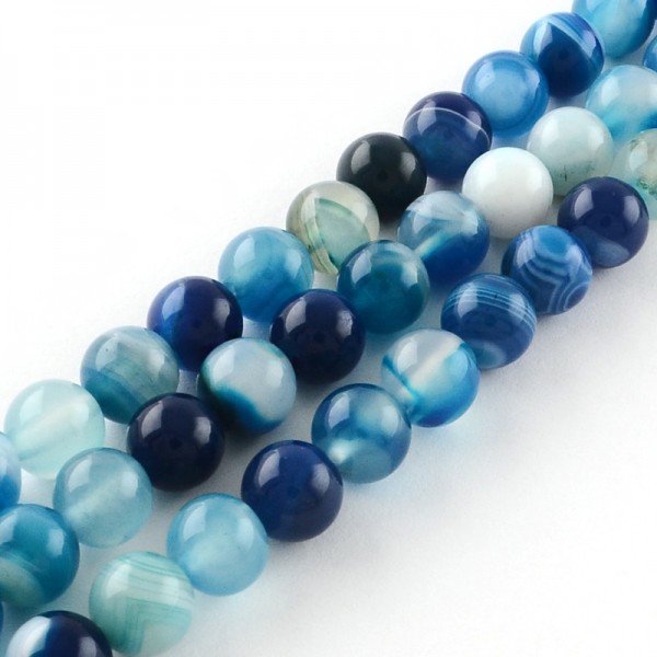 Bandachat Perlenstrang 4 mm blau gefärbt rund glatt glänzend (ca. 95 Perlen / ca. 37,5 cm Länge)