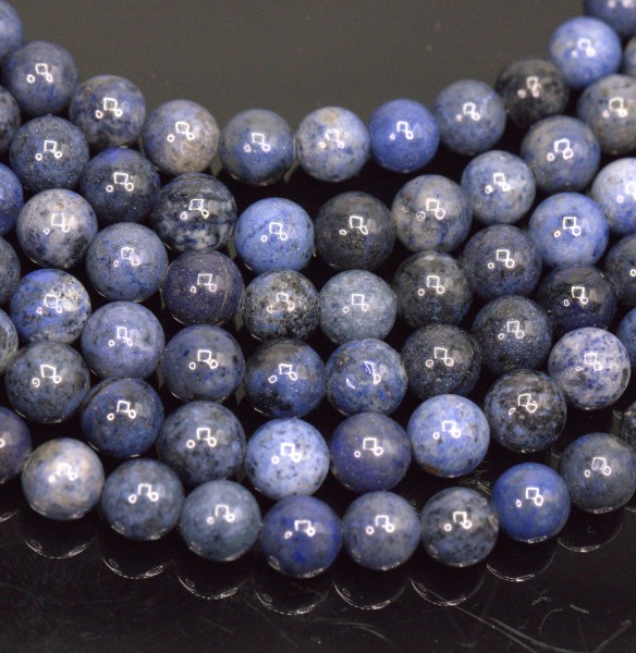 Natürlicher Dumortierit Blauquarz Perlenstrang 8 mm rund glatt glänzend (ca. 45 Perlen / ca. 39 cm L