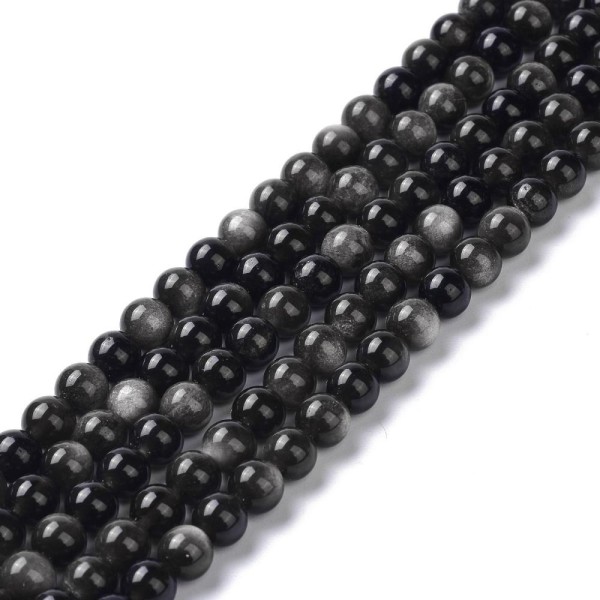 Natürlicher Obsidian Perlenstrang 6,5 - 6,8 mm rund glatt glänzend (ca. 60 Perlen / ca. 38 cm Länge)