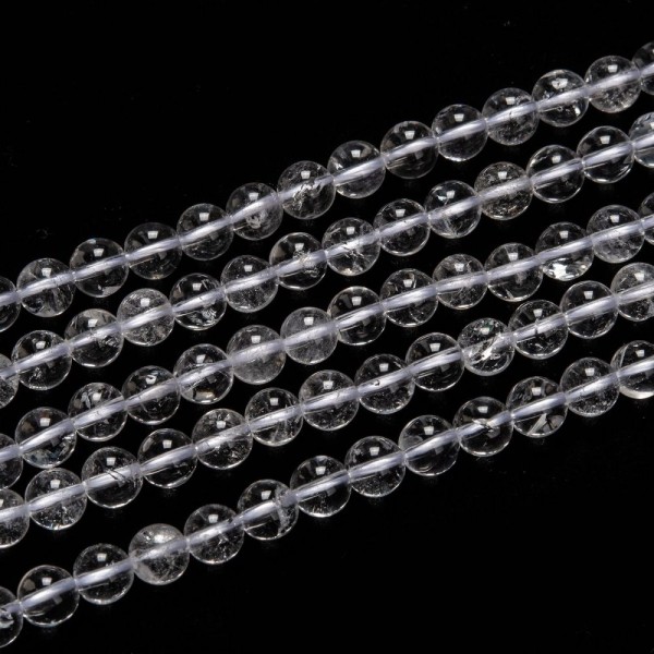 Natürlicher Bergkristall Perlenstrang 6 mm rund glatt glänzend (ca. 59 Perlen / ca. 37,5 cm Länge)